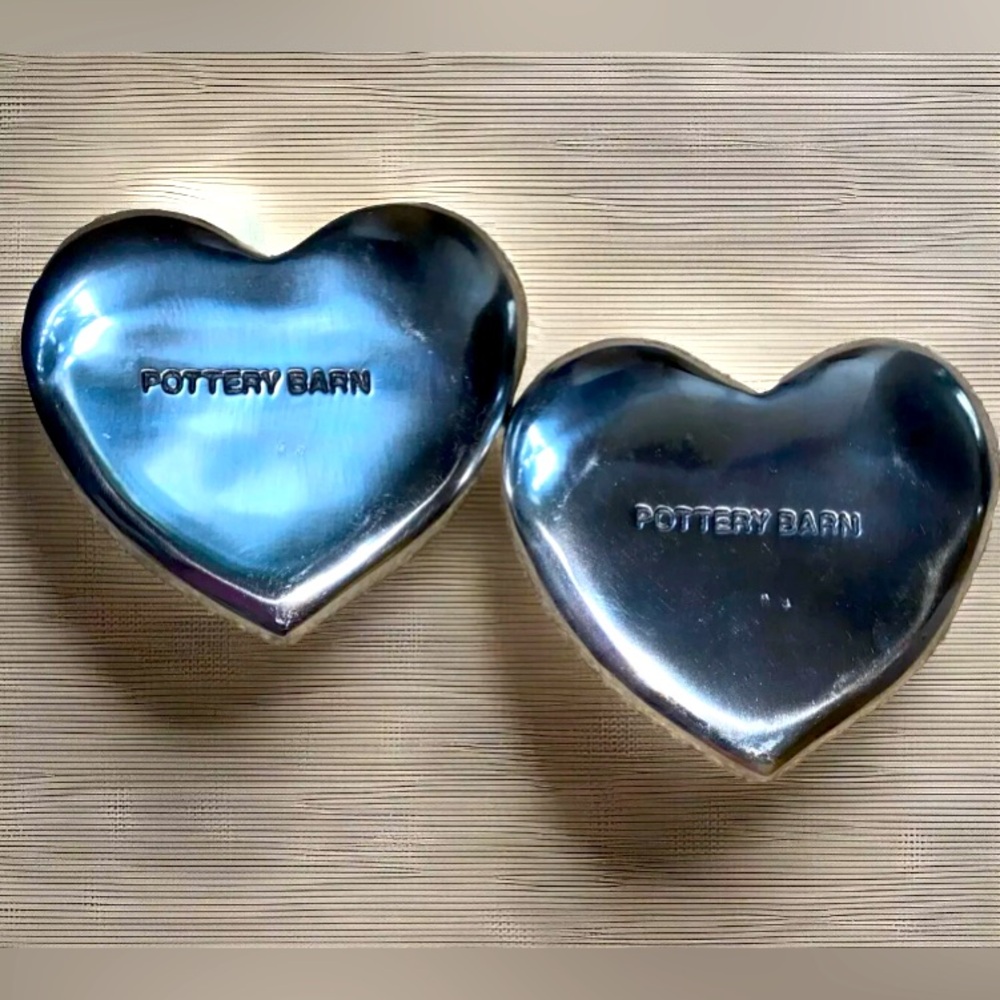 Set Of 2 POTTERY BARN 5” Decorative Heart-Shaped Metal Trinket Dishes | NWOB